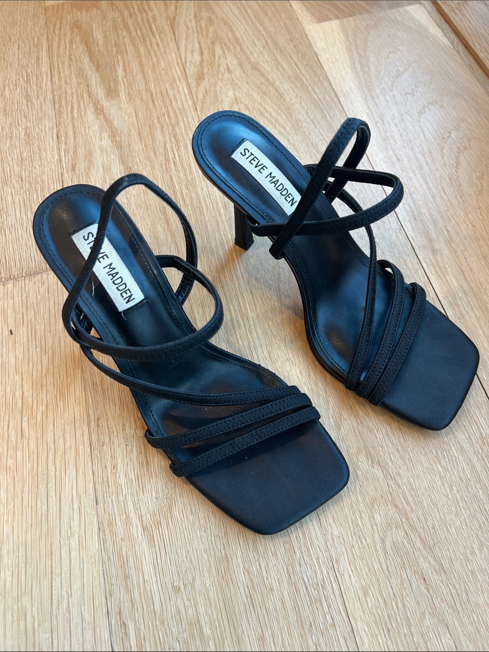 Steve Madden Black Multi-Strap Square Toe Heels
